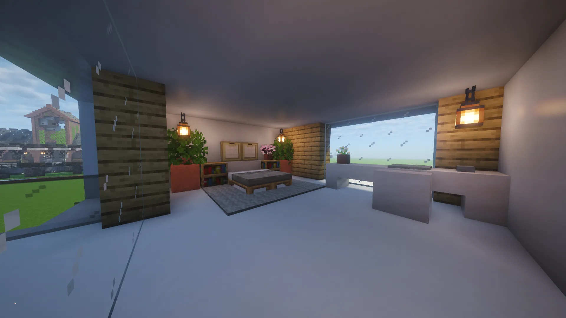 Modern Villa Schematic Screenshots 2 Modern bedroom interior with a bed and lanterns inside a luxury house
