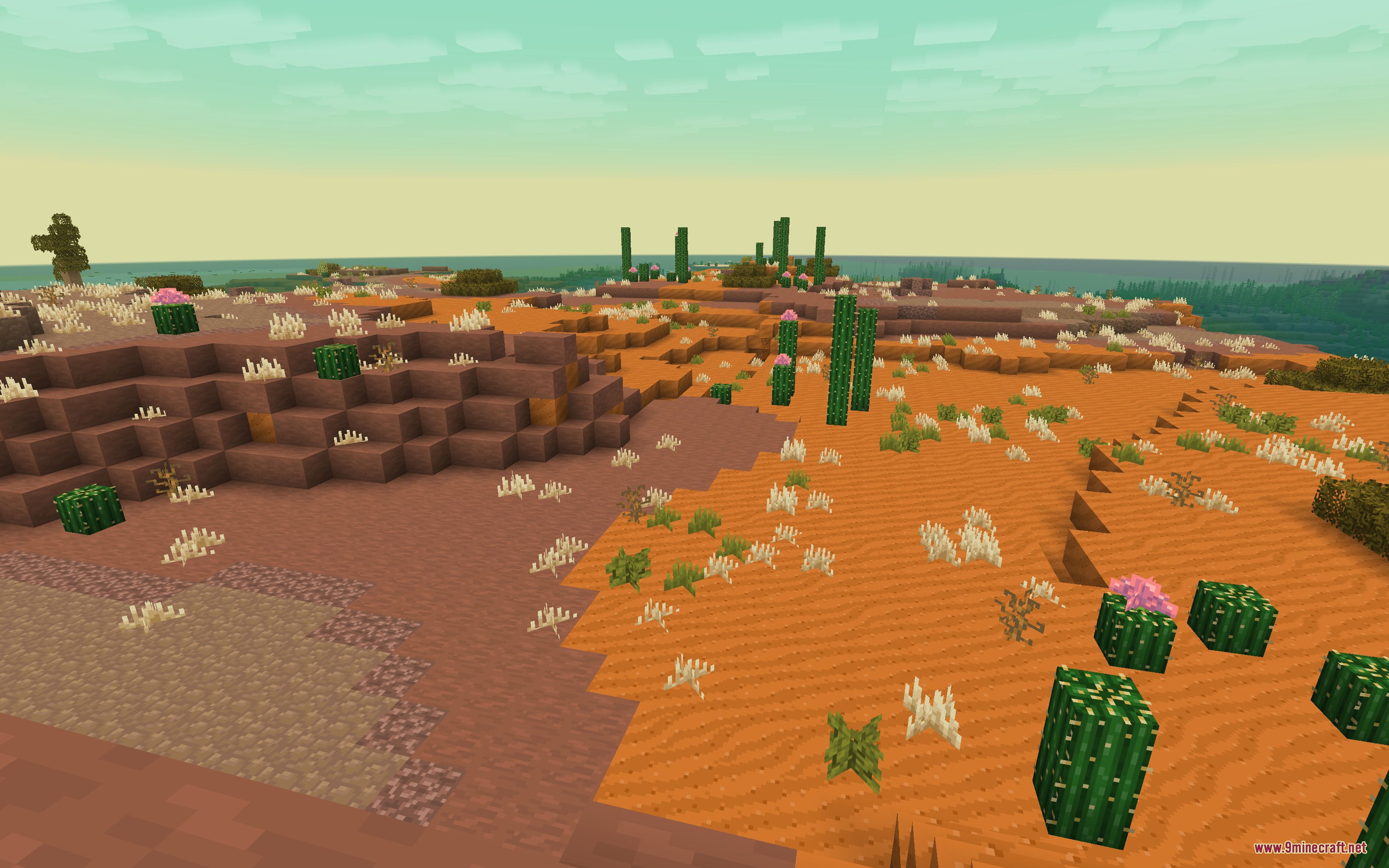 Moose Blocks Resource Pack Screenshot 7 Minimalist desert landscape featuring stylized sand textures and green cacti blocks