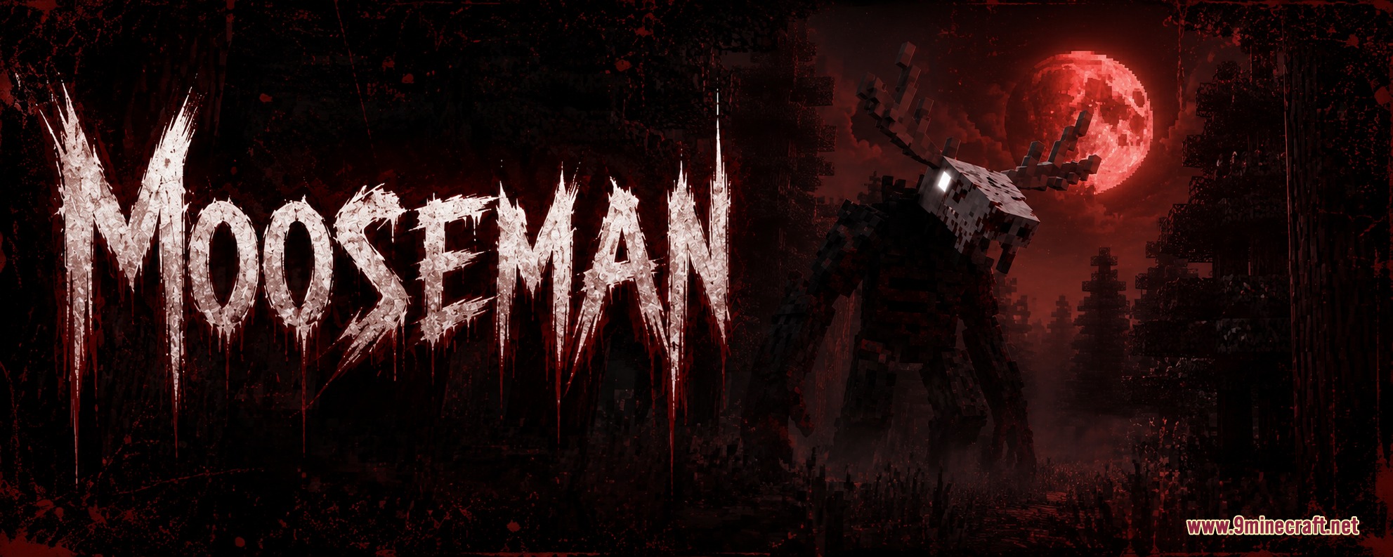 Mooseman Mod Screenshot 1 A terrifying monster with antlers stands in a dark forest under red moon