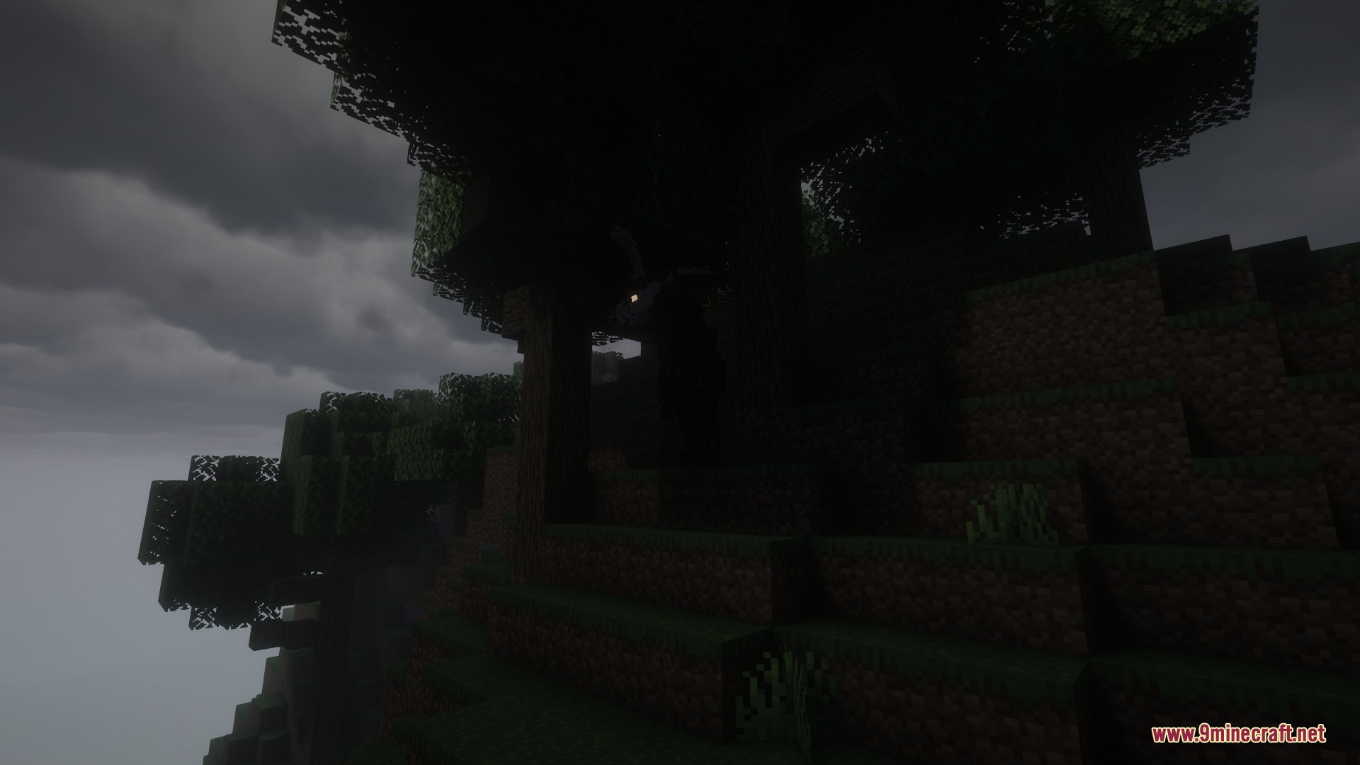 Mooseman Mod Screenshot 3 A tall dark creature hides in the shadows of a dense forest