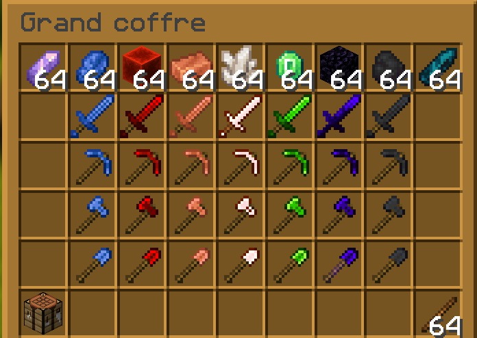 More Armor and Tools Data Pack Screenshot 2 Chest interface showing various colored swords and tools crafted from different ores