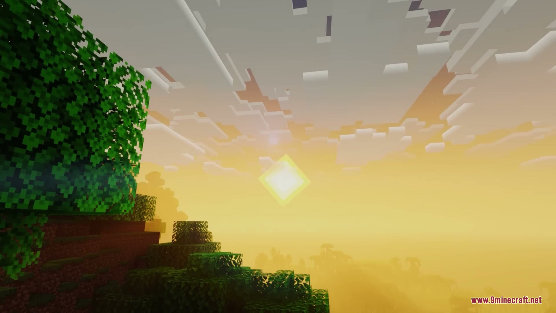 More Cloud Layers Mod Screenshot 6 Sunlight shines through green leaves and several layers of clouds in the sky