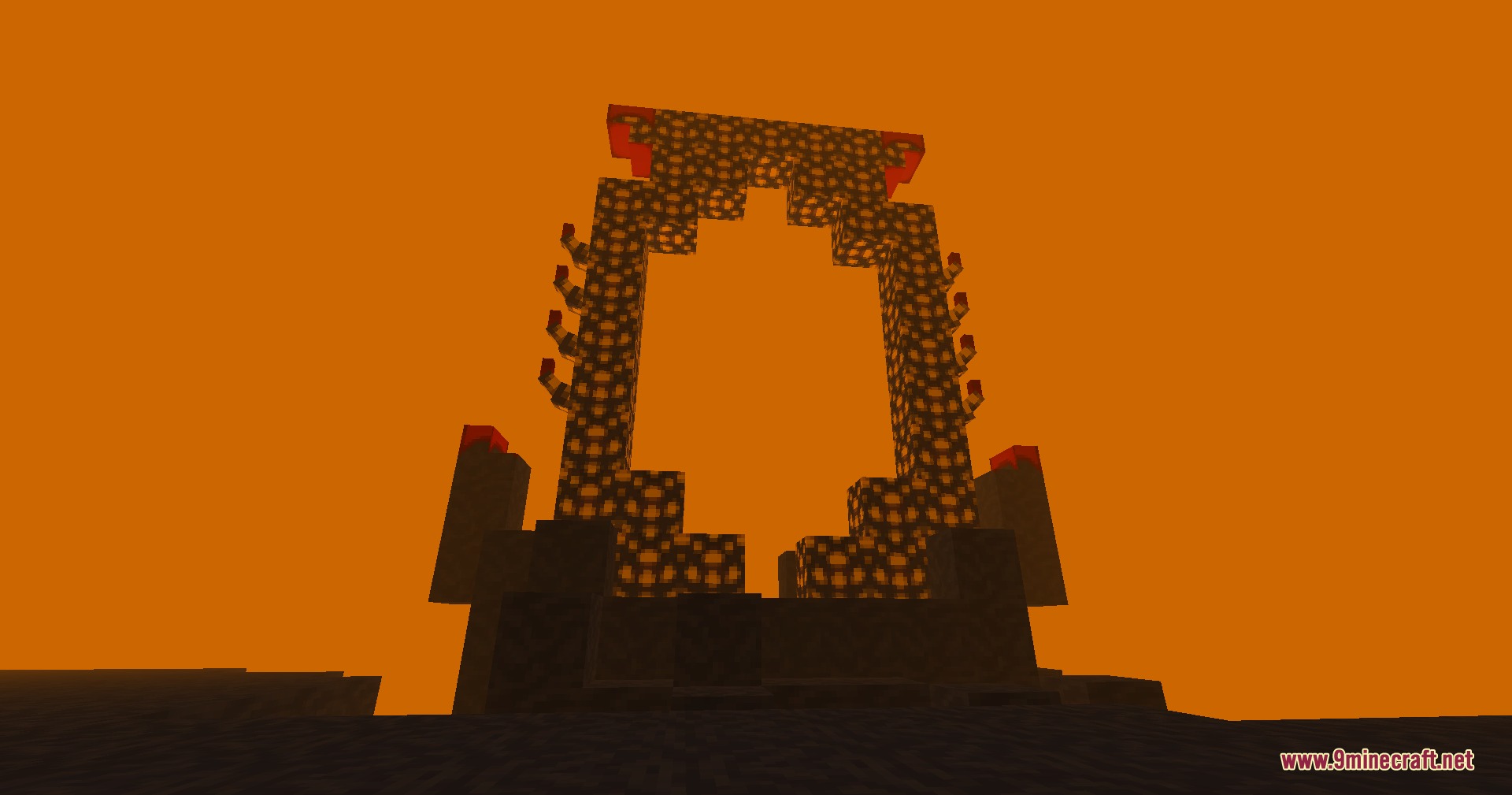 More Divines Mod Screenshot 5 A massive glowing Oblivion Gate stands within a fiery orange dimension