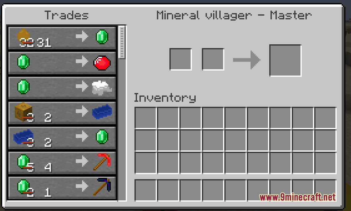 More Oress Mod Screenshot 3 Trading interface of a master Mineral villager showing various custom ore trades