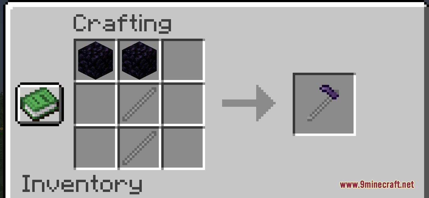 Crafting an Obsidian hoe with two Obsidian blocks and two iron sticks