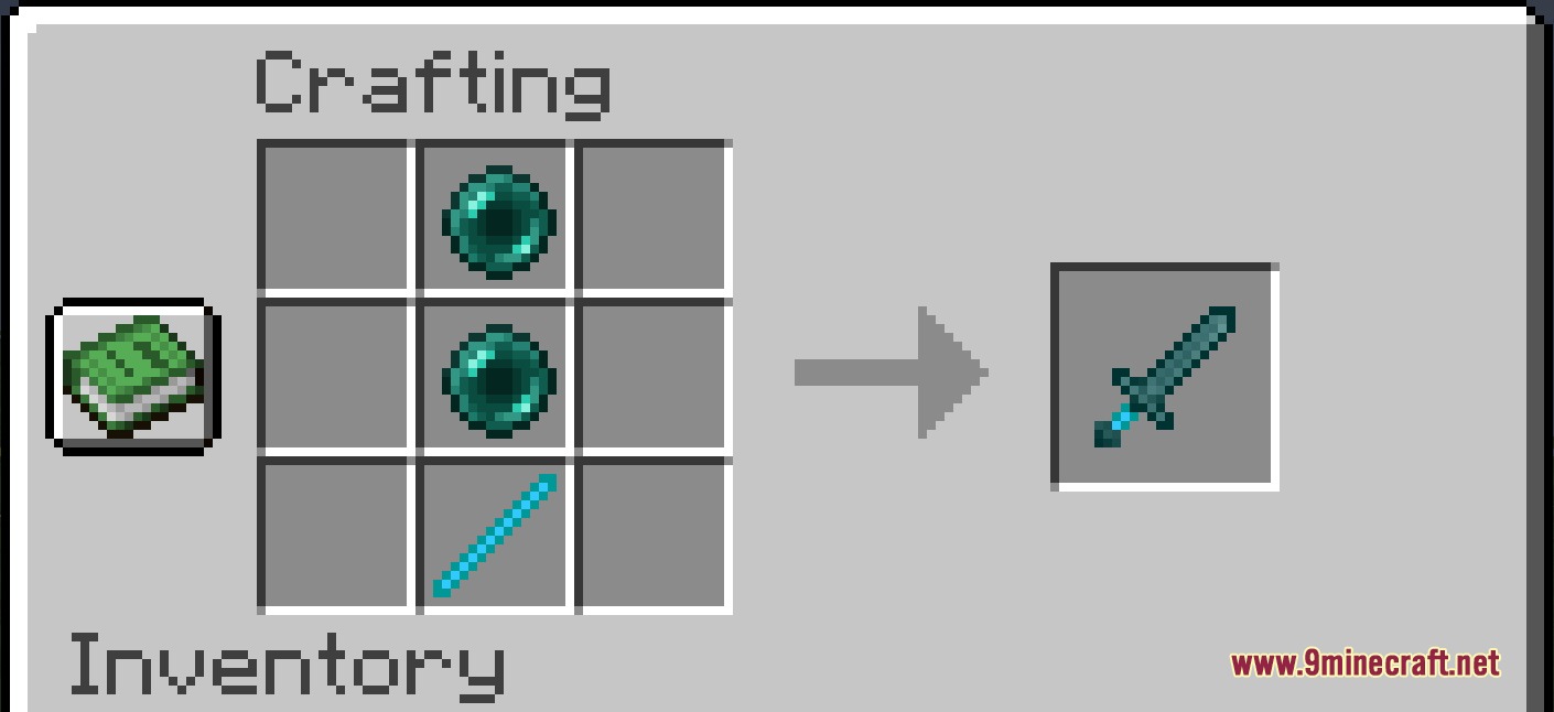 Crafting recipe for an ender sword using ender pearls and a custom stick