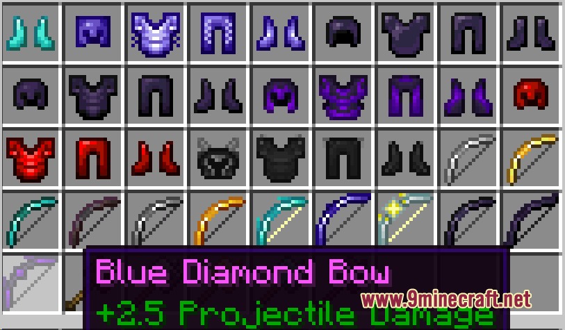 More Upgrade Template 更多锻造模板 Mod Screenshot 6 Inventory showing armor sets and bows from More Upgrade Template