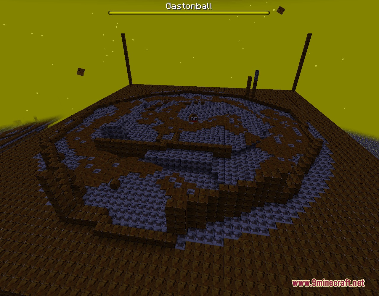 Motball Craft Mod Screenshot 8 A massive circular boss arena under a yellow sky for the Gastonball fight