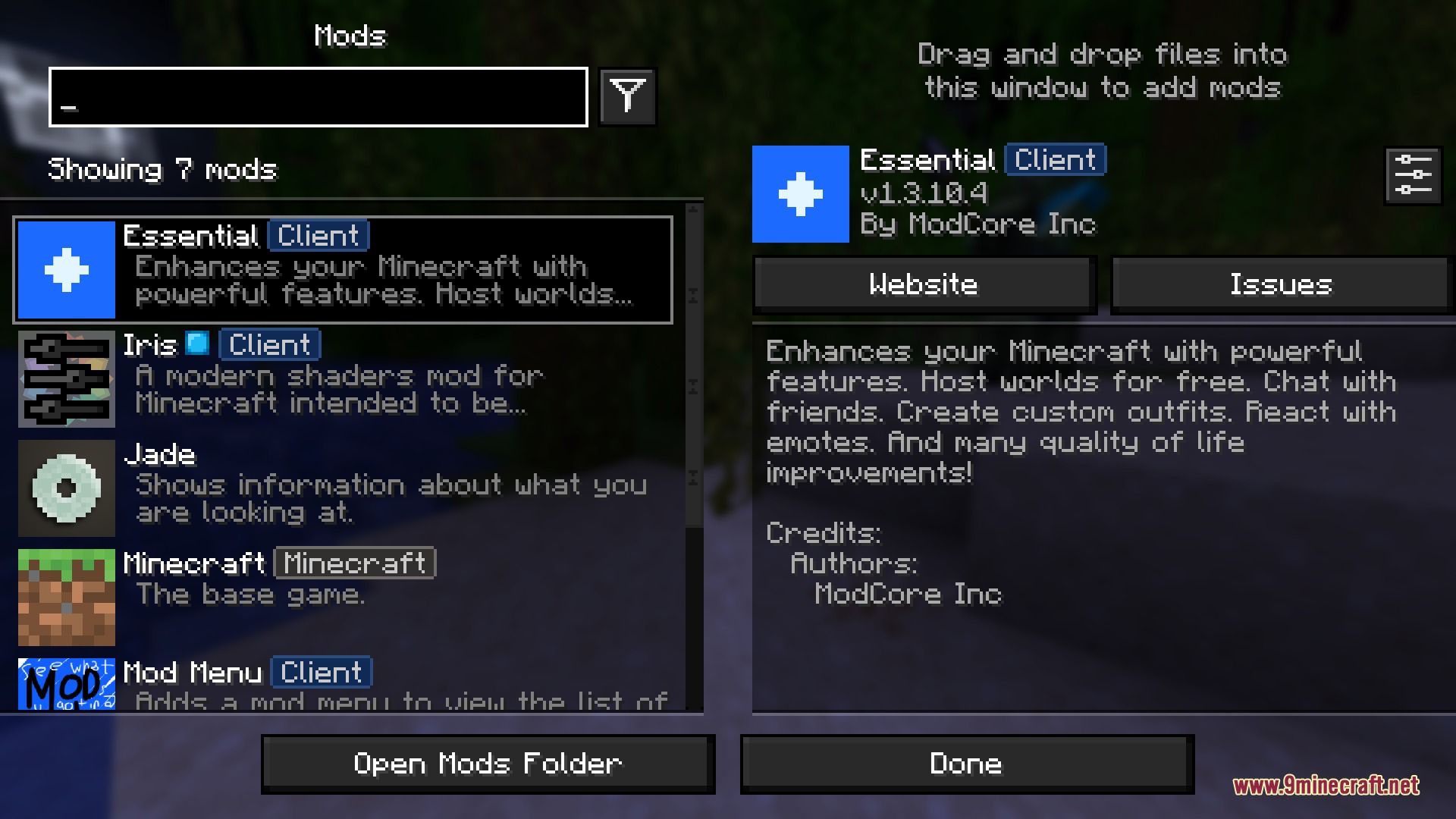 Motifity's GUI Simple GUI Resource Pack Screenshot 3 Motifity GUI resource pack changes the mod menu to a sleek dark theme