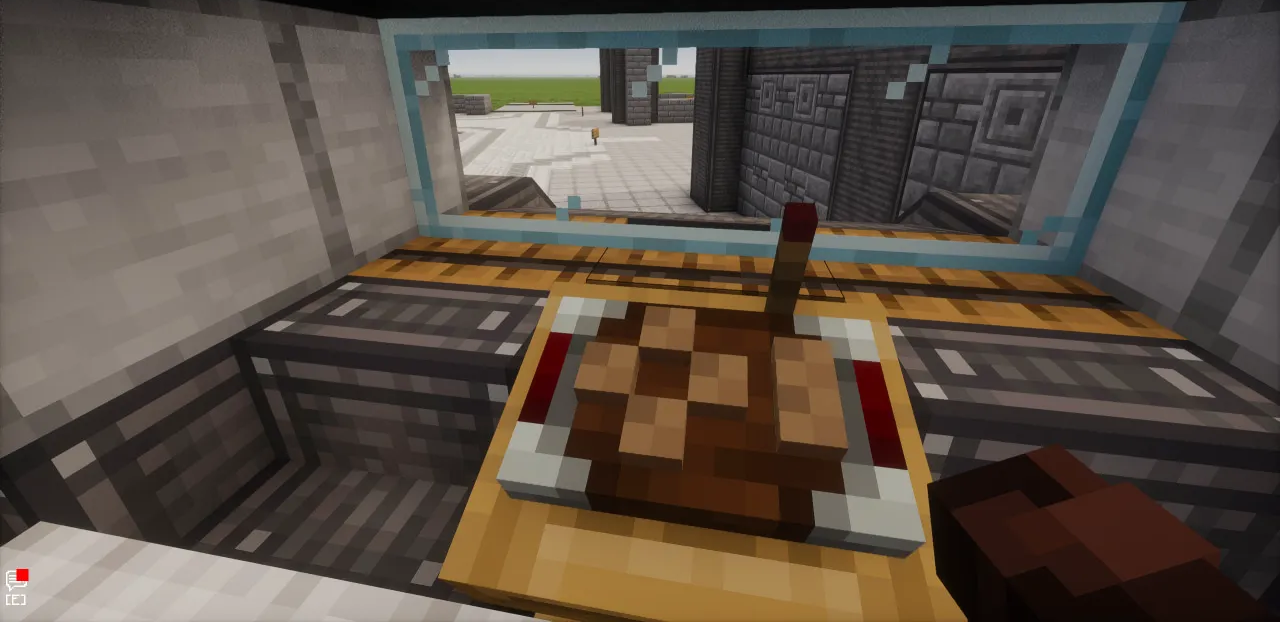 MpzSK L Car Car Schematic Screenshots 1 First person view of the steering controls inside a Minecraft truck cabin