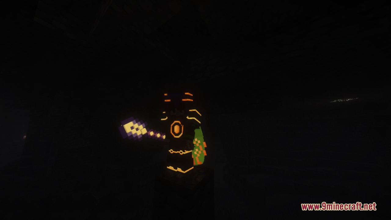 Mr Swords & Tools 3D Vanilla Glowing Resource Pack Screenshot 4 Luminous pixelated tool shining in a pitch black environment