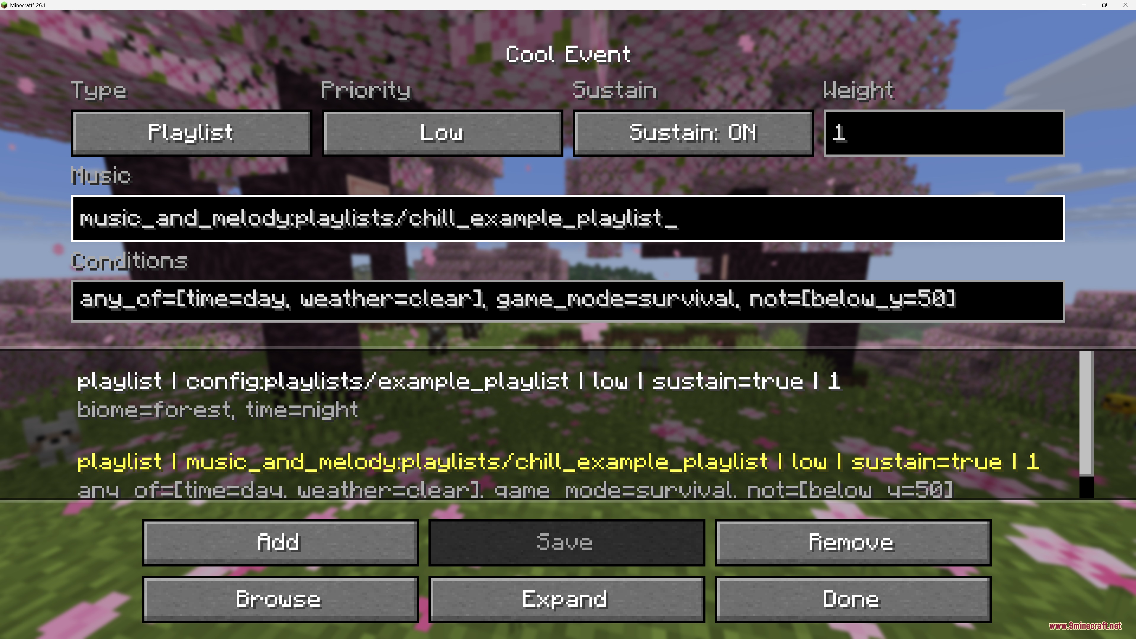 Music and Melody Mod Screenshot 1 Music and Melody Mod interface for creating custom music events and conditions