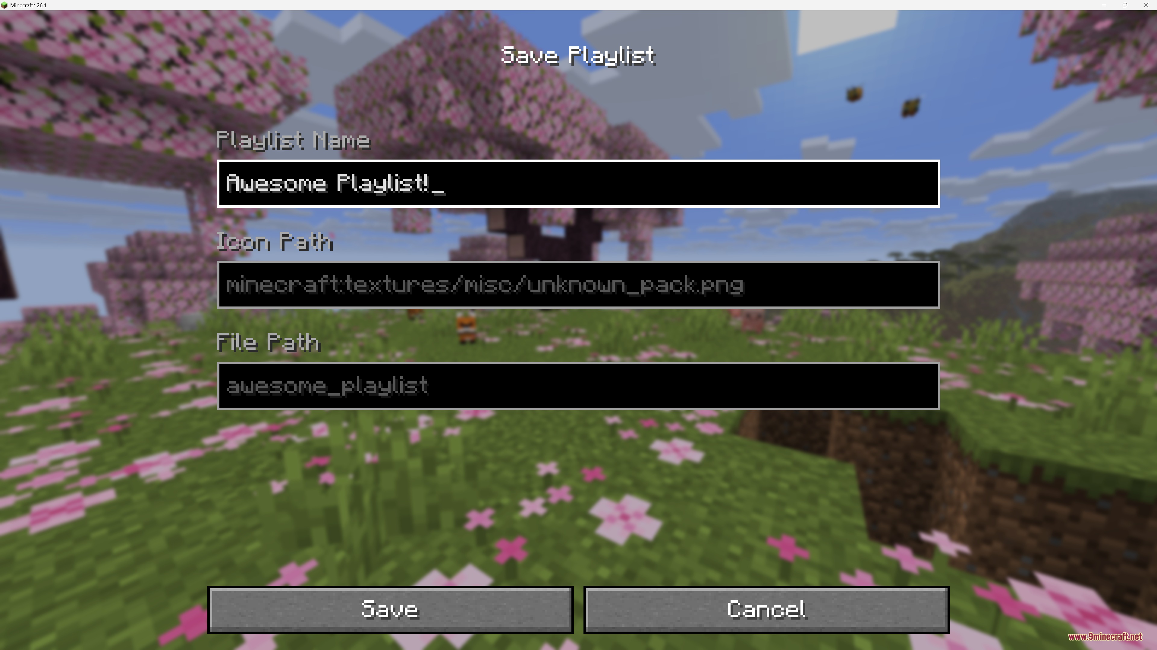 Music and Melody Mod Screenshot 5 A player naming and saving a custom music playlist in Minecraft