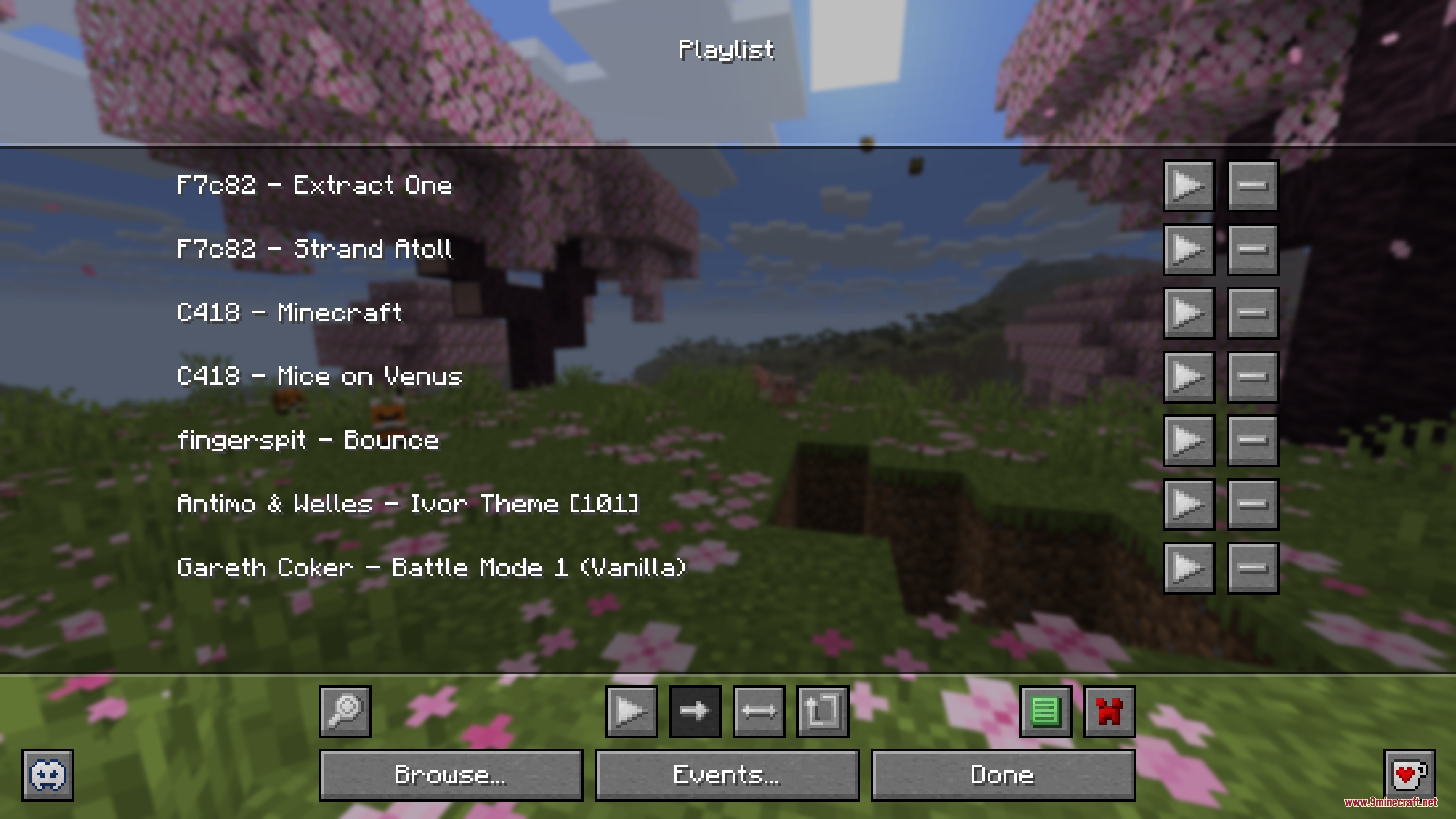Music and Melody Mod Screenshot 7 The custom playlist interface displays various songs over a cherry blossom background