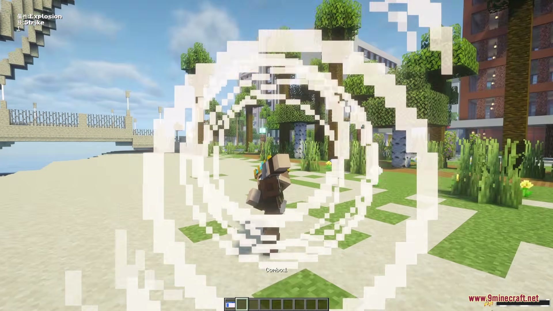 My Hero Craft MHC My Hero Academia Mod Screenshot 1 Player character performing a powerful explosion strike from My Hero Craft mod