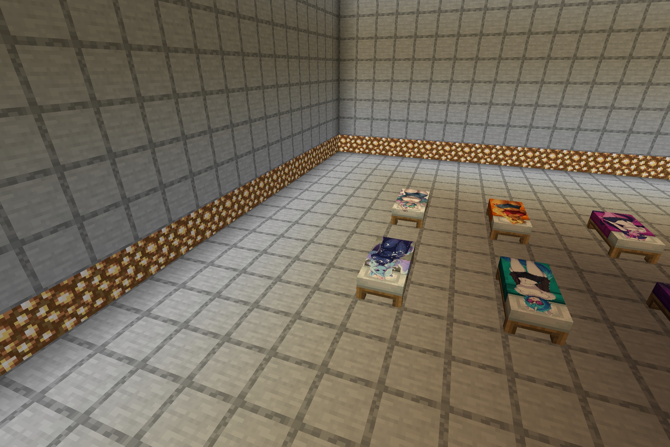My Little Pony Girl Bed Resource Pack Screenshot 5 A large room showcasing various beds with custom pony girl character textures