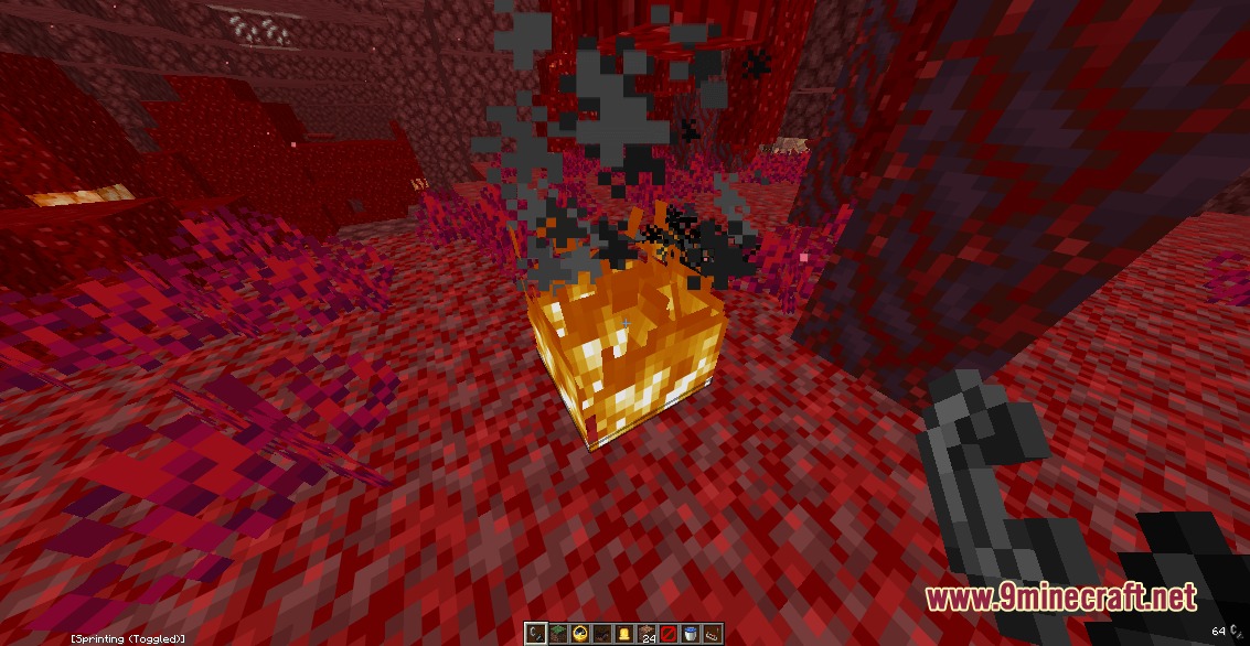 Small fire burning on the ground in the Nether with flint and steel