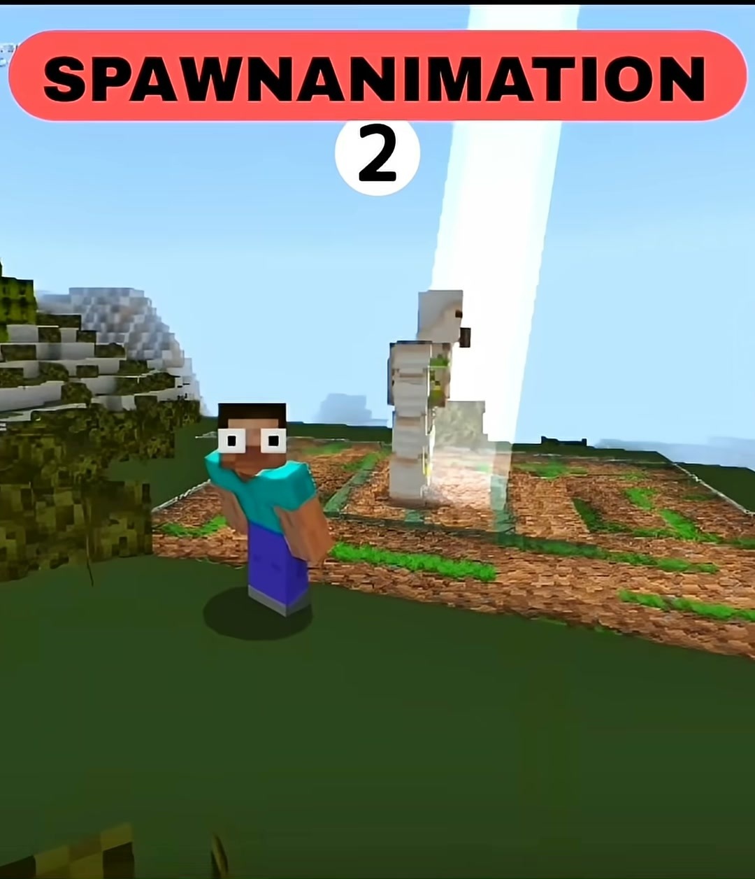 NO WAY MOD Addon Screenshot 6 Iron Golem appears with a bright beam of light using spawn animations