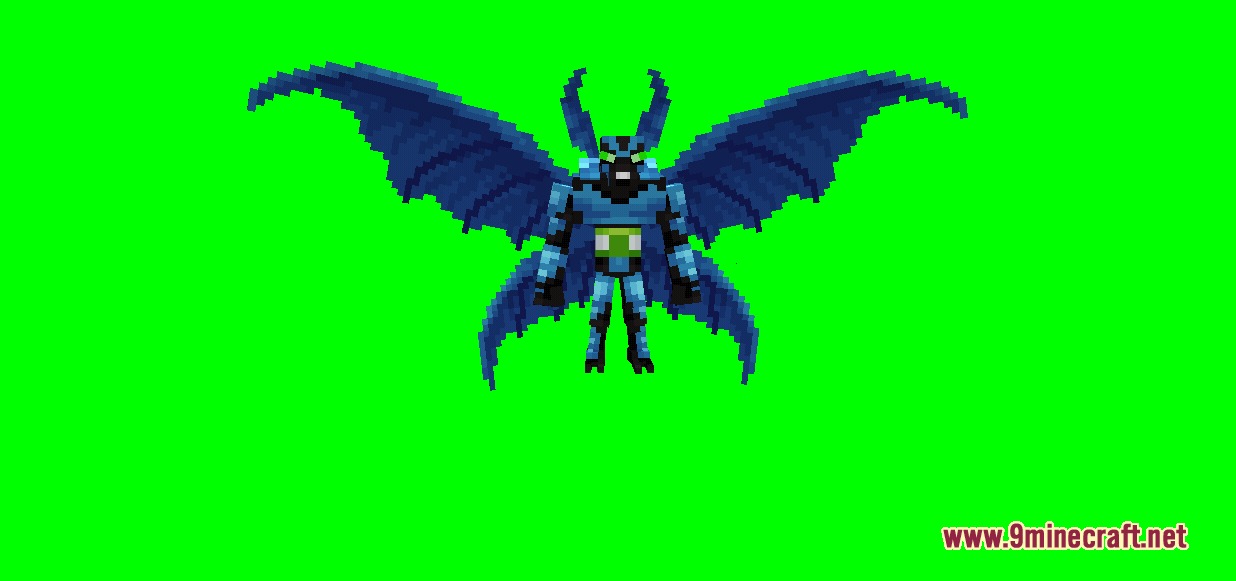 NOO Aliens OV Outfit for Alien Evo Resource Pack Screenshot 2 Minecraft model of Big Chill with large blue wings and green eyes