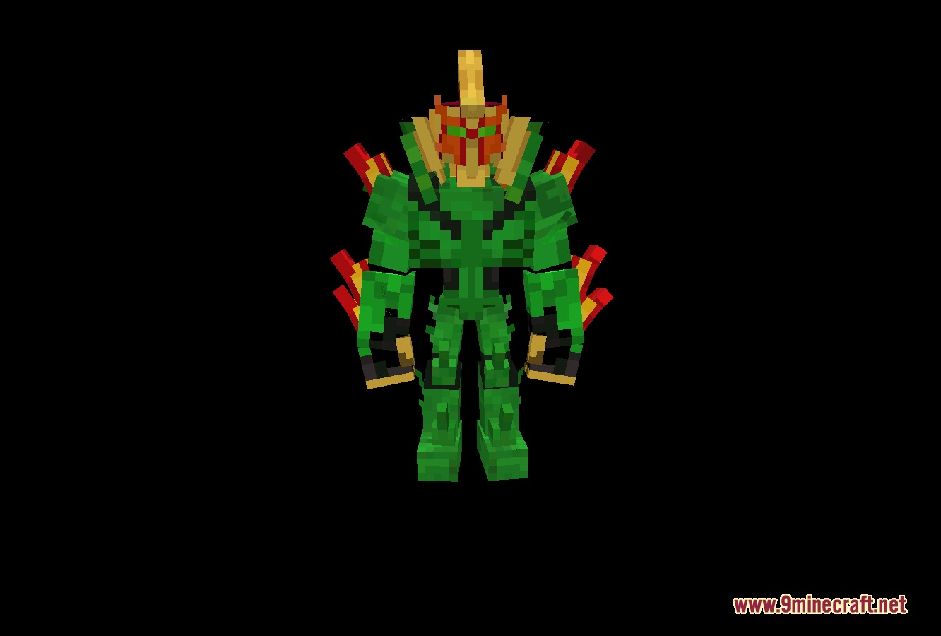 NOO Aliens OV Outfit for Alien Evo Resource Pack Screenshot 3 A blocky Minecraft model of the Swampfire alien with green and red textures