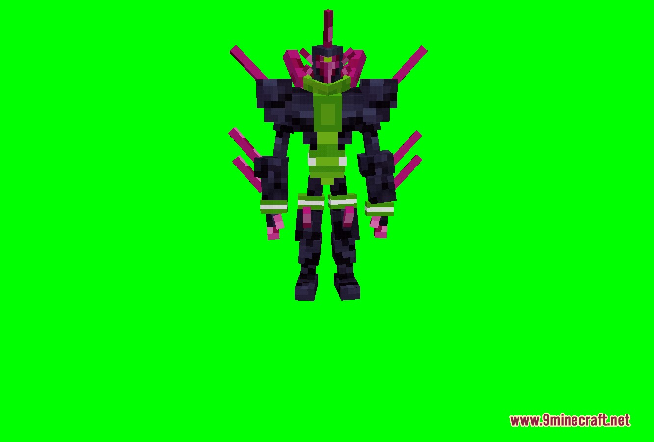NOO Aliens OV Outfit for Alien Evo Resource Pack Screenshot 7 A purple and green armored alien character model on a green background