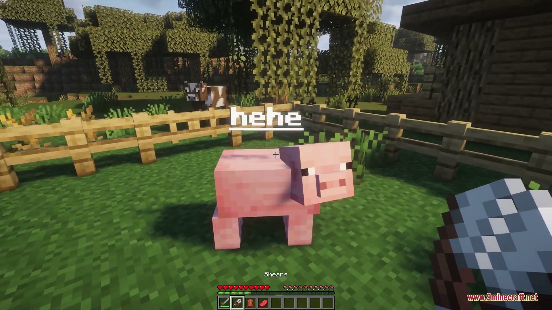 Name Tag Upgrade Mod Screenshot 5 Player using shears on a named pig to retrieve its name tag