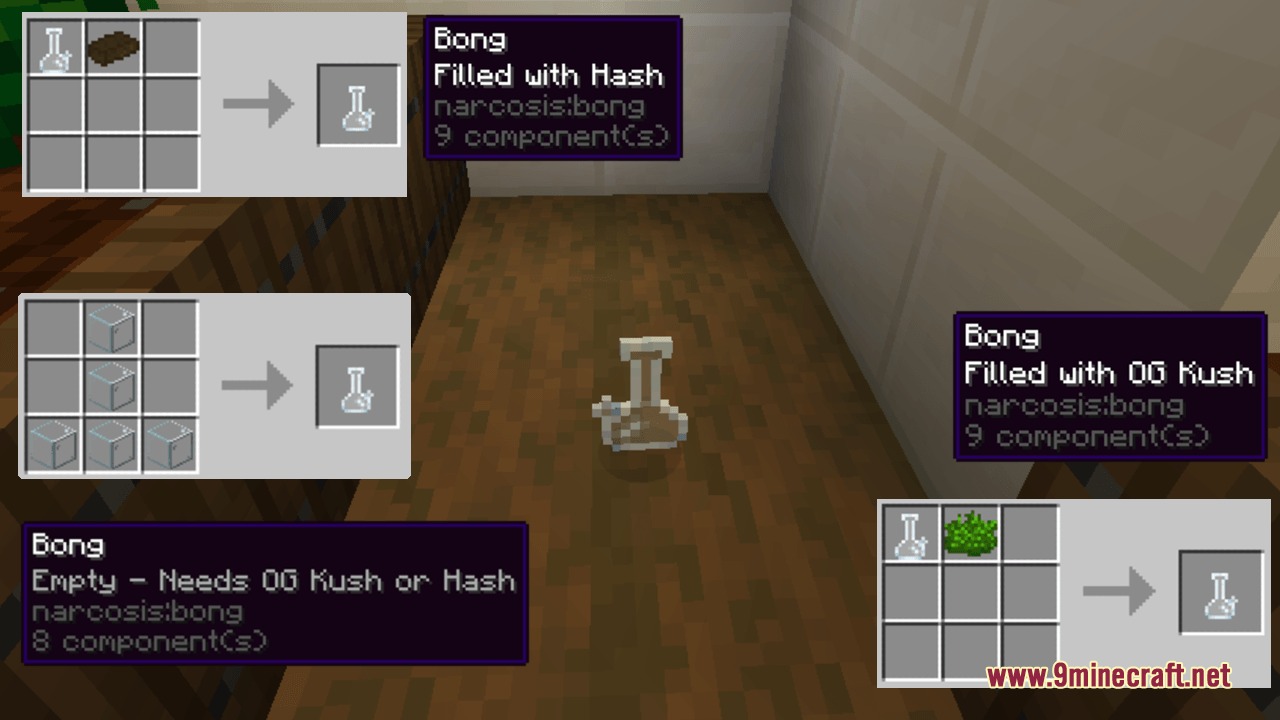 Narcosis Mod Screenshot 2 Crafting recipes for a glass bong and filling it with herbs