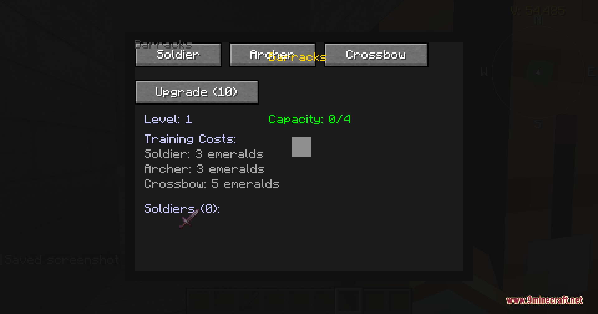 Nations & Villagers AI Reborn Mod Screenshot 3 Military barracks interface for training soldiers in the Nations and Villagers mod