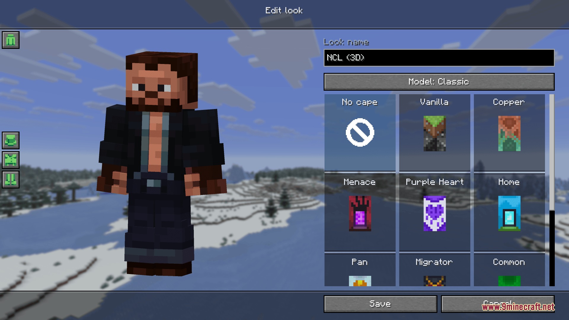 Native Persona Skinning Mod Screenshot 2 Selecting custom cape designs in the player look editing menu