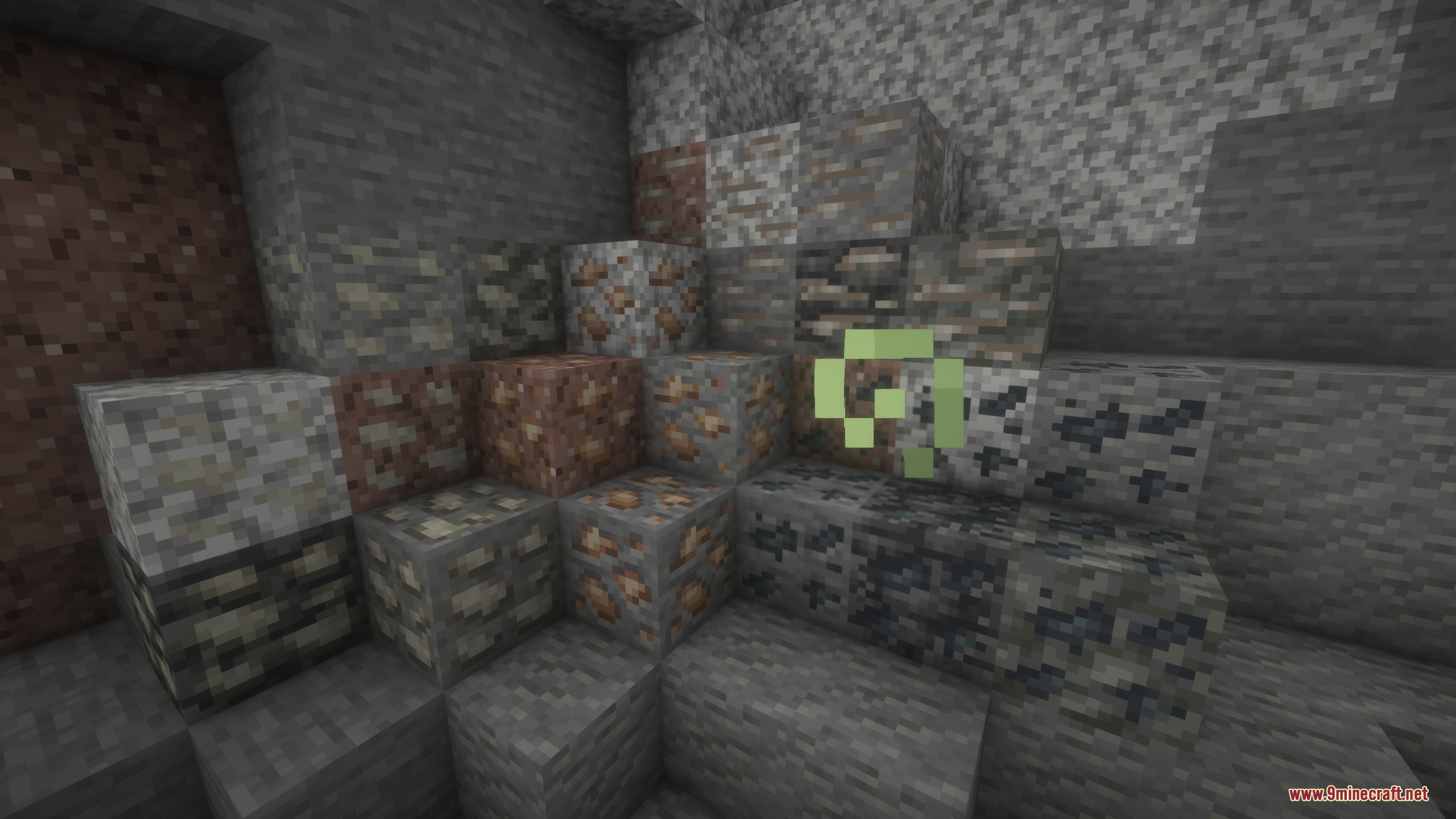 Minecraft ore veins with textures matching surrounding granite diorite and andesite