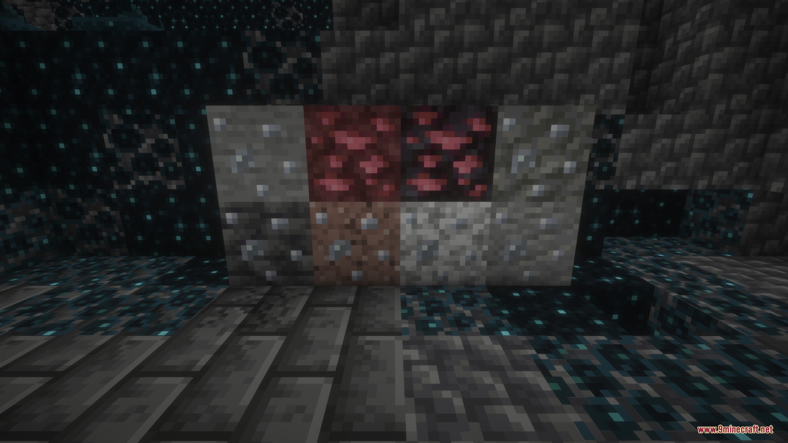 Various ore blocks with backgrounds matching different stone and deepslate types