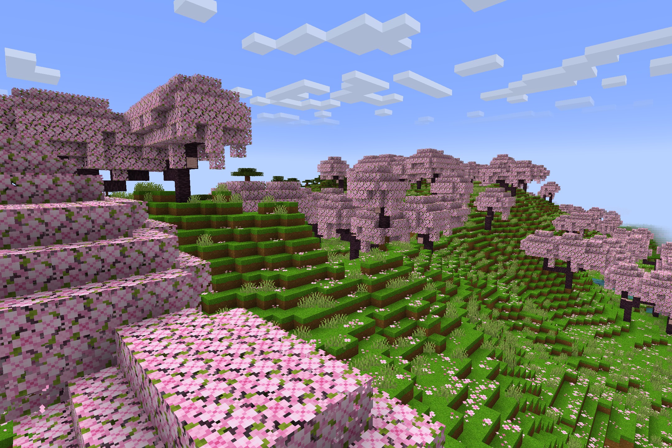 NeighborCraftResources pack featuring vibrant pink cherry blossom trees on a grassy hill