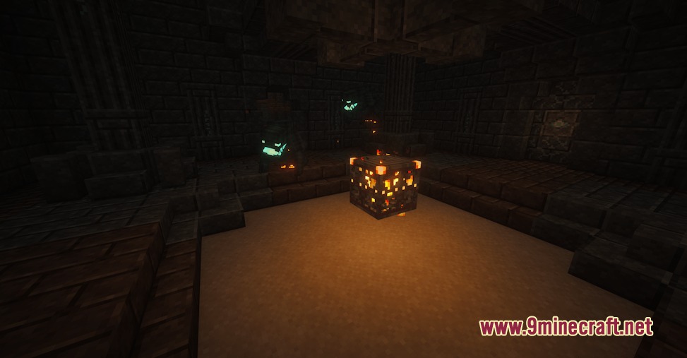 Neo Vitae Mod Screenshot 5 A glowing monster spawner sits in a dark stone dungeon room