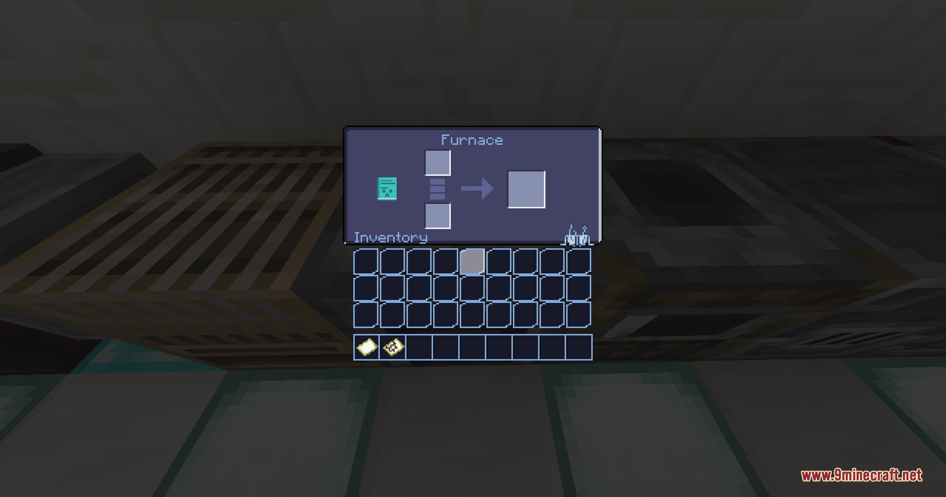 Neon Pulse Interface Resource Pack Screenshot 1 Neon Pulse Interface Resource Pack furnace menu with sleek dark blue scifi theme