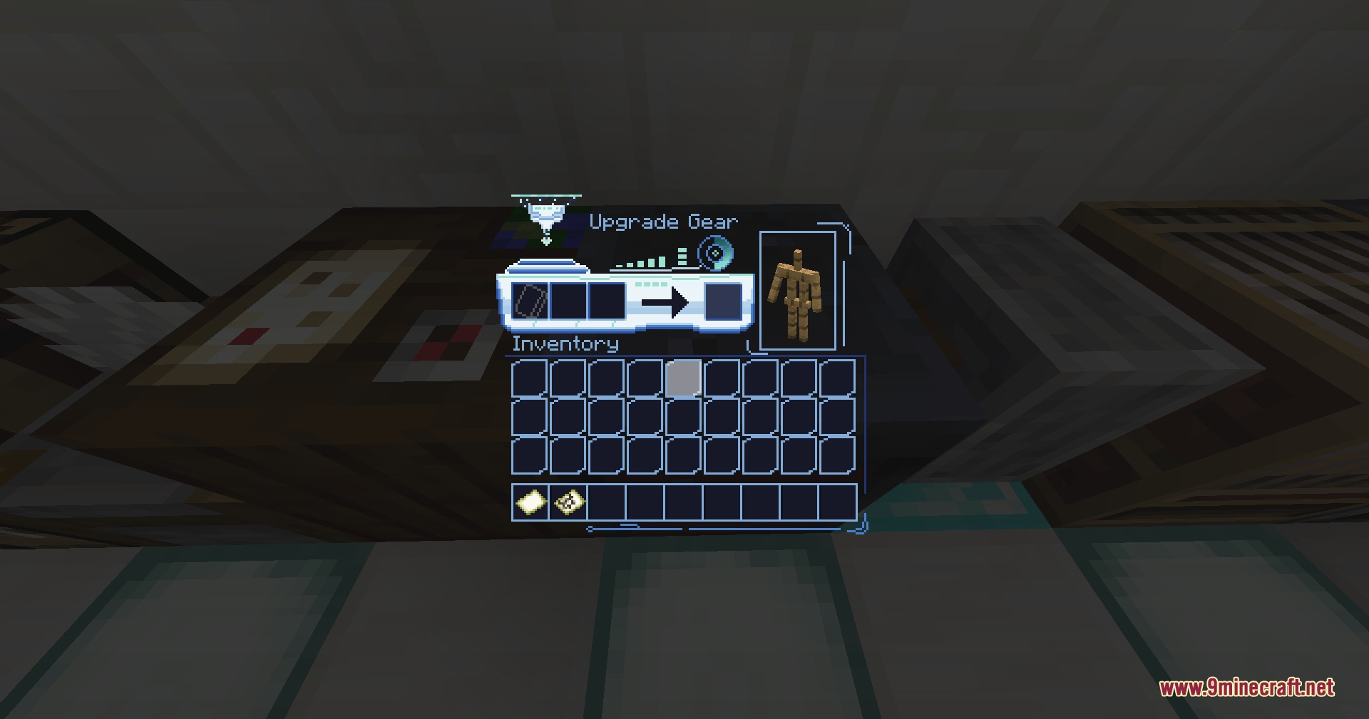 Neon Pulse Interface Resource Pack Screenshot 4 Futuristic smithing table menu with neon blue borders and gear upgrade slots