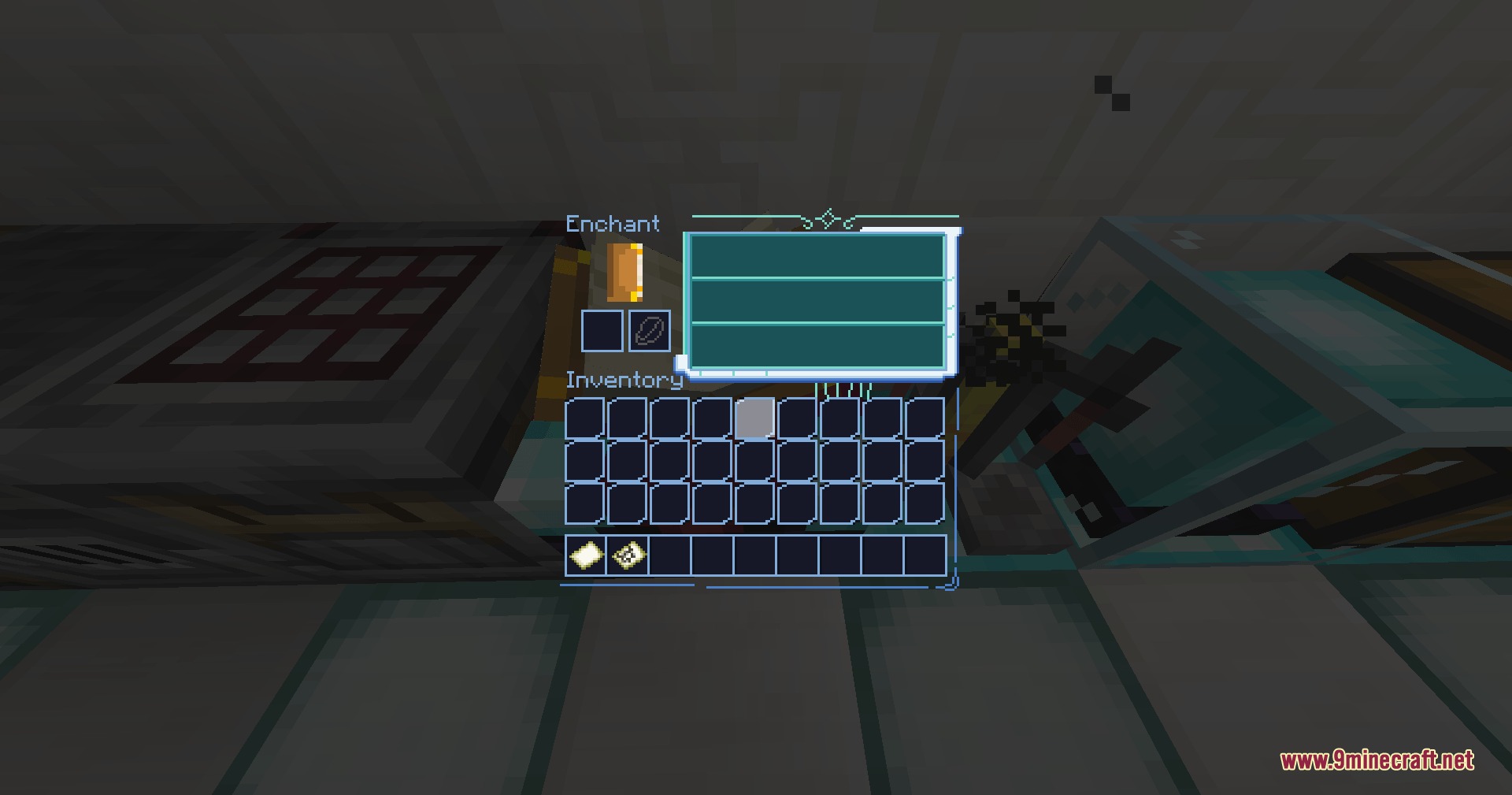 Neon Pulse Interface Resource Pack Screenshot 8 Glowing blue enchantment table interface with a sleek futuristic design