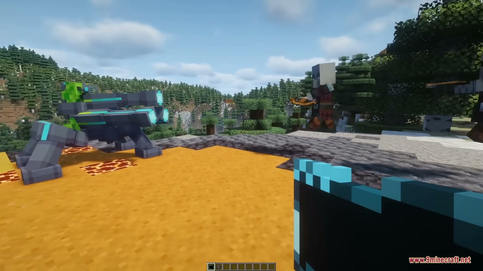 Neon Sentry Keeper Mod Screenshot 11 Neon Sentry Keeper mod features a plasma turret aiming at a Pillager