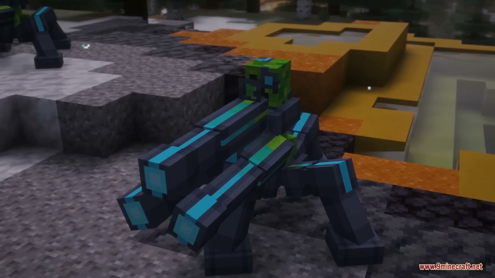 Neon Sentry Keeper Mod Screenshot 12 A futuristic plasma turret with a green creeper head and mechanical legs