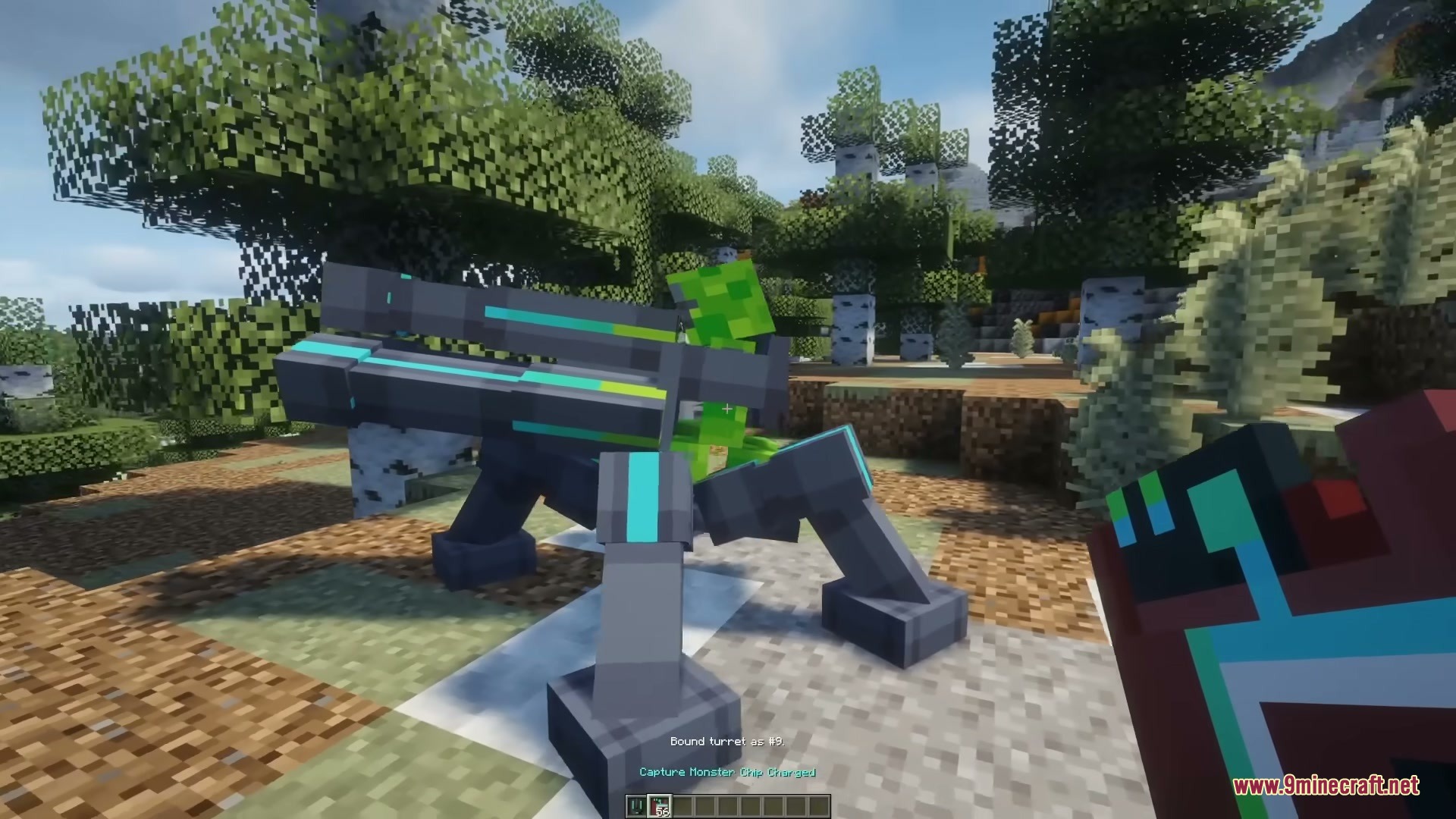 Neon Sentry Keeper Mod Screenshot 4 A friendly cyborg creeper powers an advanced plasma turret for base defense