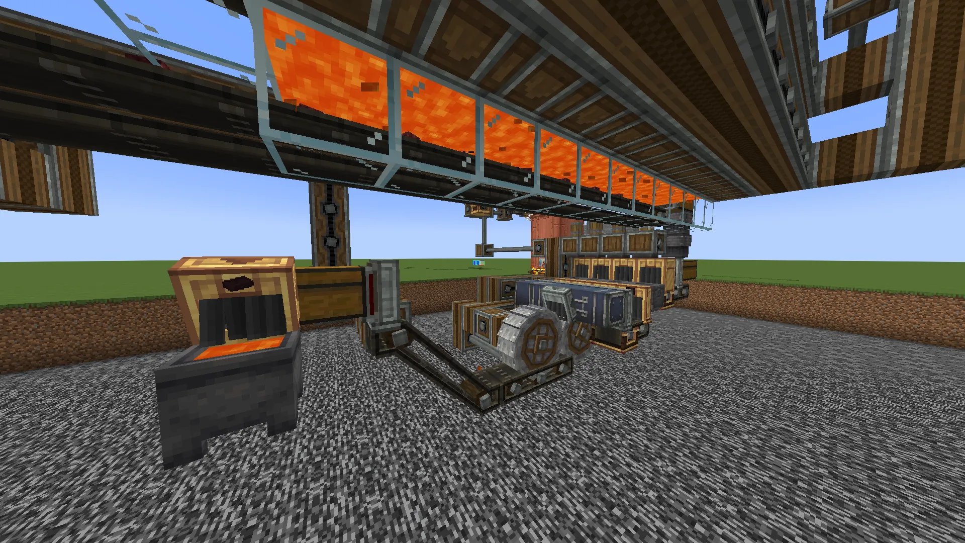 Netherite Scrap Farm Create Create Ultimate Factory Schematic Screenshots 1 Underground factory setup with lava pipes and mechanical belts for netherite scrap