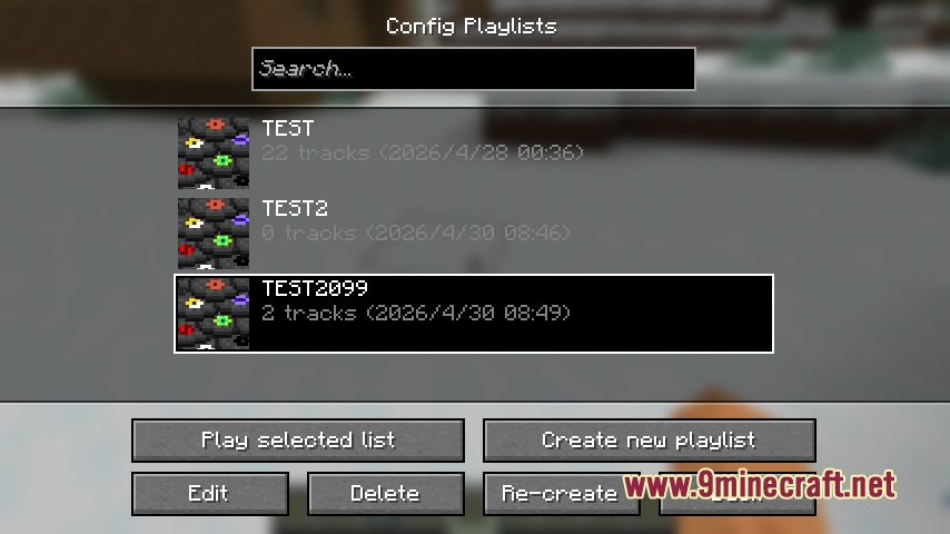 New Custom Music Client Side Player Mod Screenshot 7 A menu for managing custom music playlists with options to edit or delete