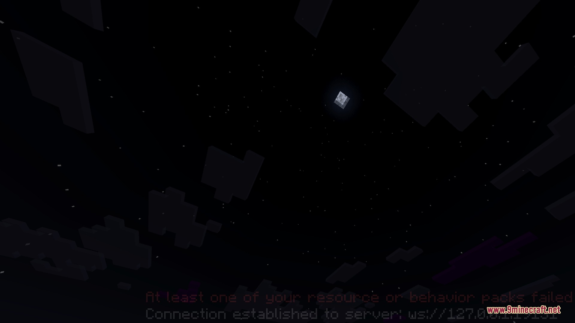A dark night sky in Minecraft featuring a bright moon and stars