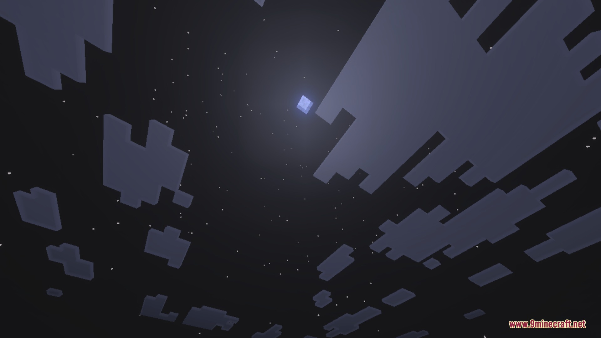 Newb X Daydream Shader Screenshot 6 A starry Minecraft night sky with fluffy clouds and a glowing moon