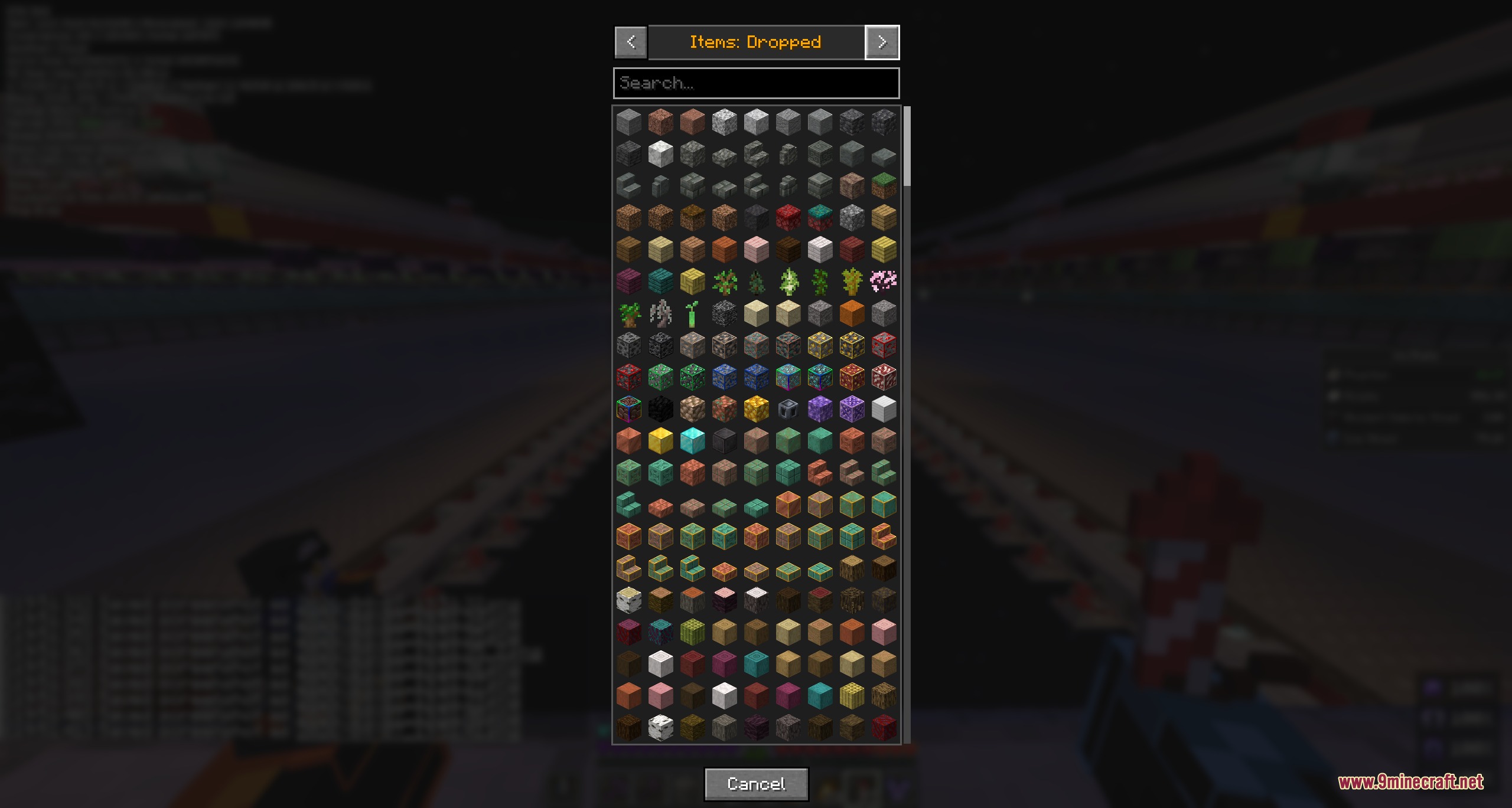 Nix Stats Mod Screenshot 2 A visual item picker for selecting which dropped items to track in Minecraft