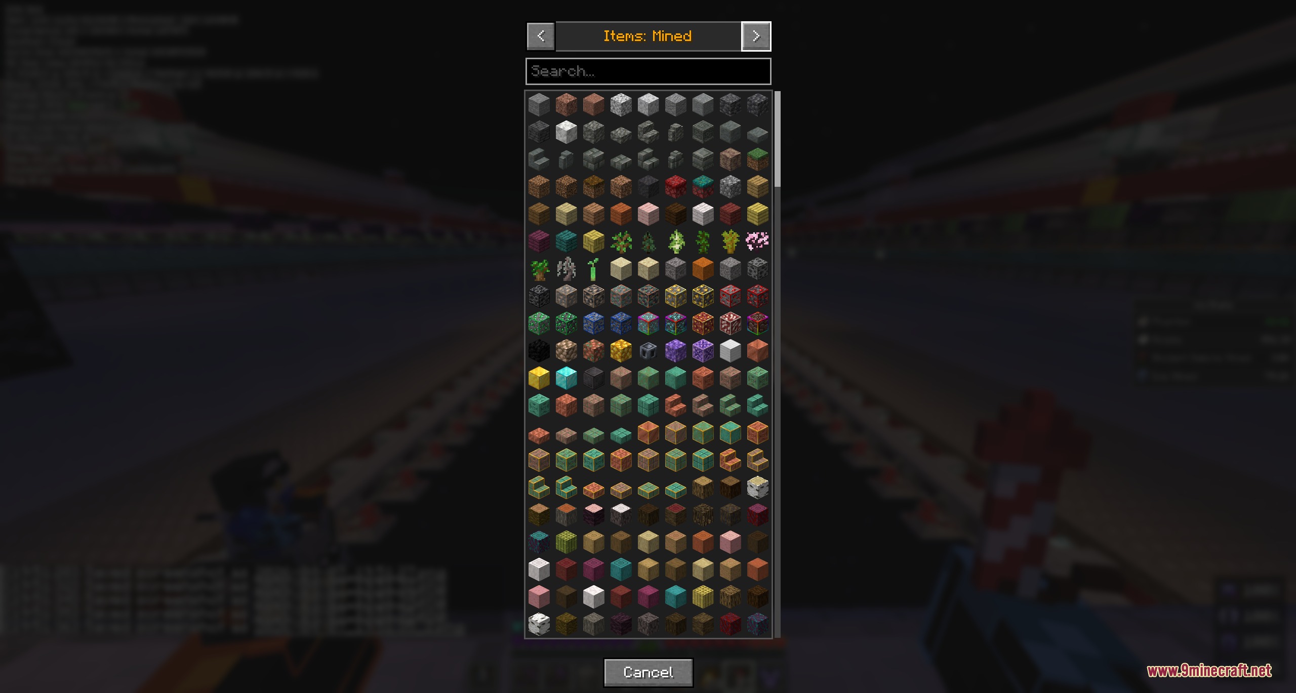 Nix Stats Mod Screenshot 3 Visual stat picker menu in Nix Stats Mod showing blocks and items