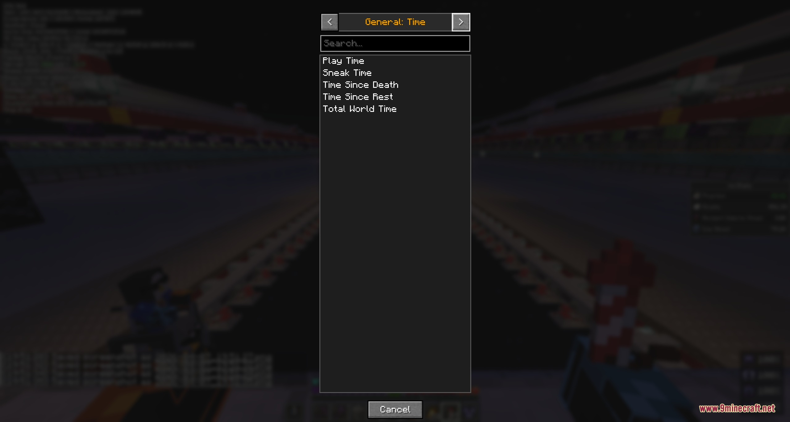 Nix Stats Mod Screenshot 8 Menu listing various time based statistics available for tracking in the game