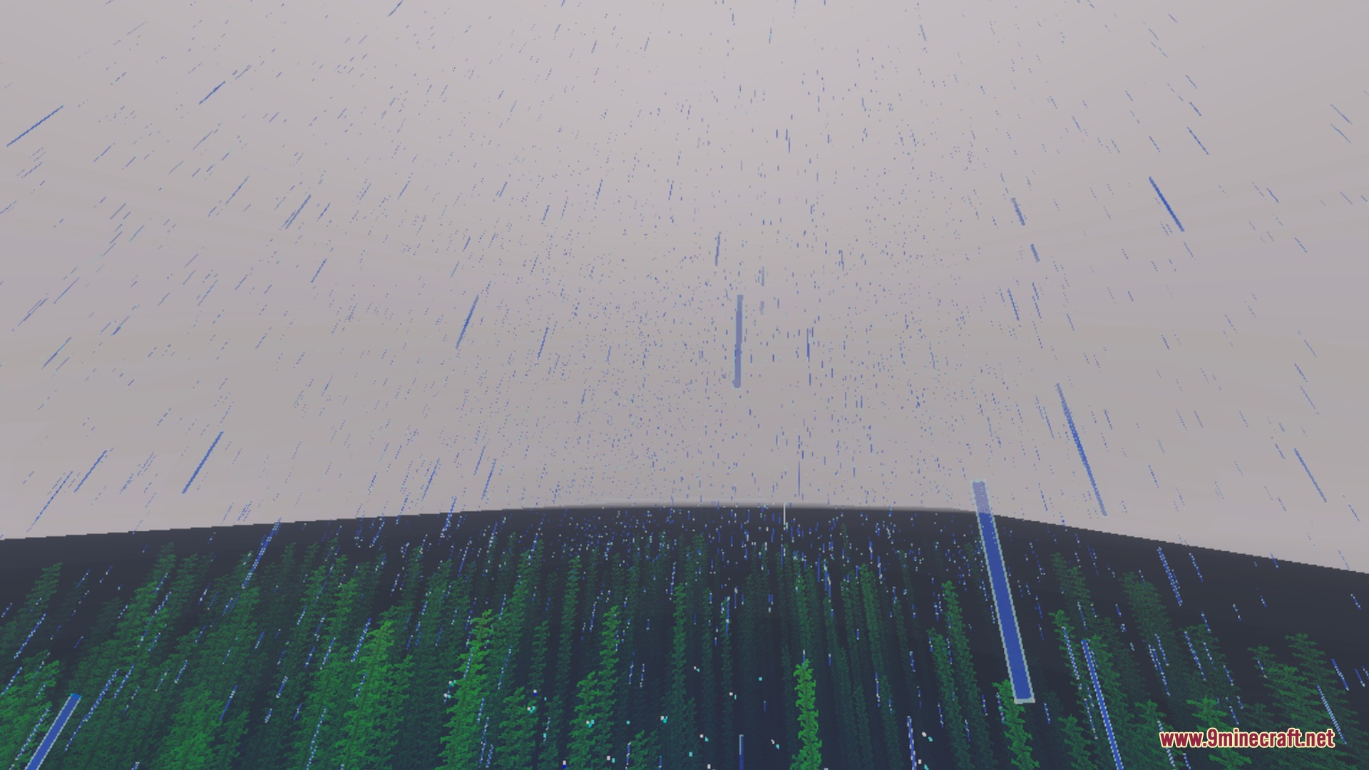 Rain falling into a dark ocean with tall green kelp growing below