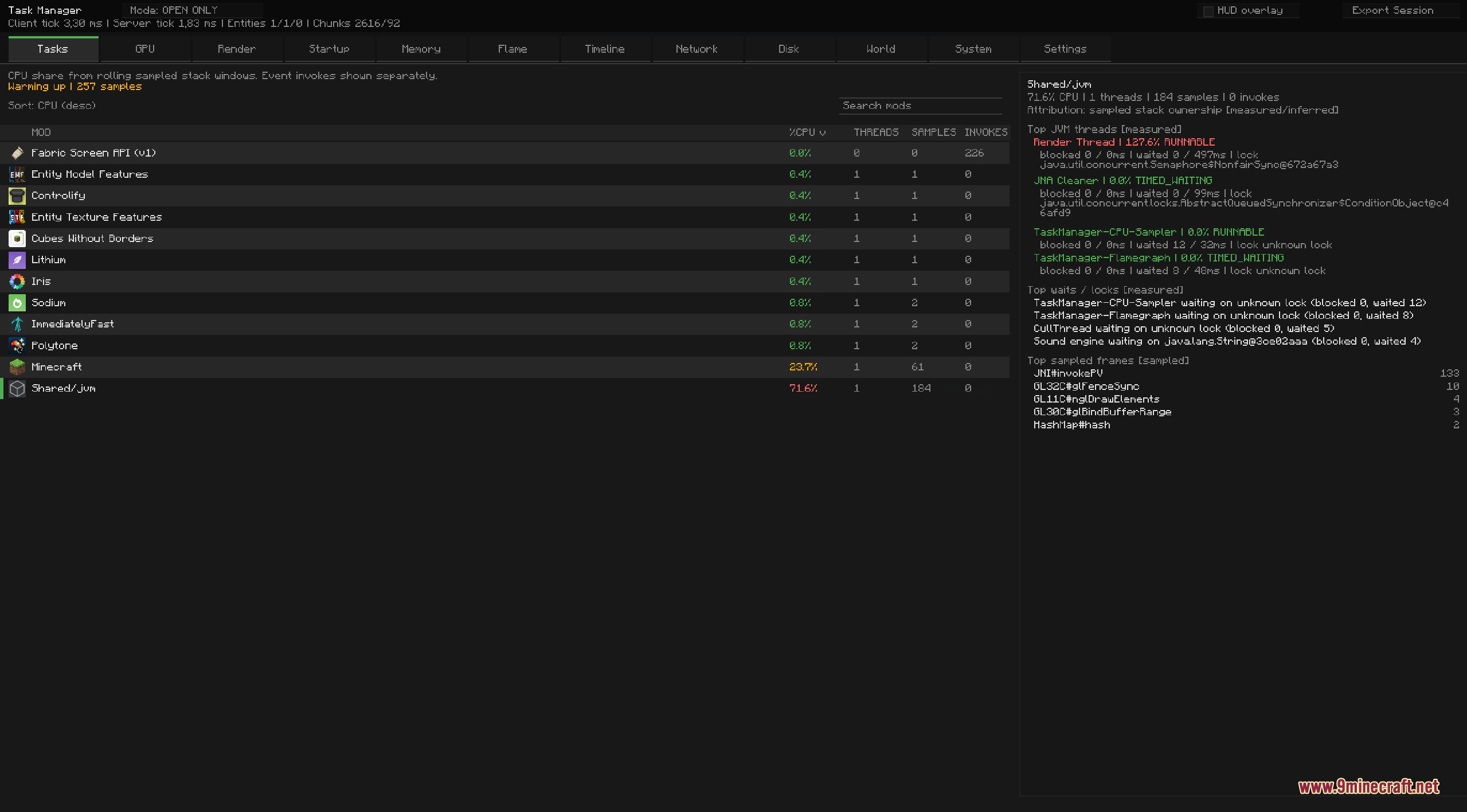 Node Pulse Monitor Mod Screenshot 3 Node Pulse Monitor Mod task manager showing CPU usage for each installed mod