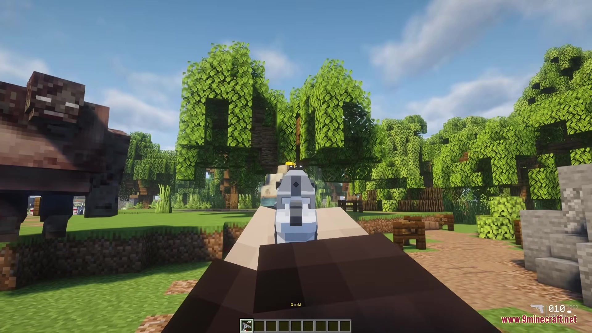 Nolando Zombies Mod Screenshot 3 Player aiming a pistol at a Zombie Brute from the Nolando Zombies Mod