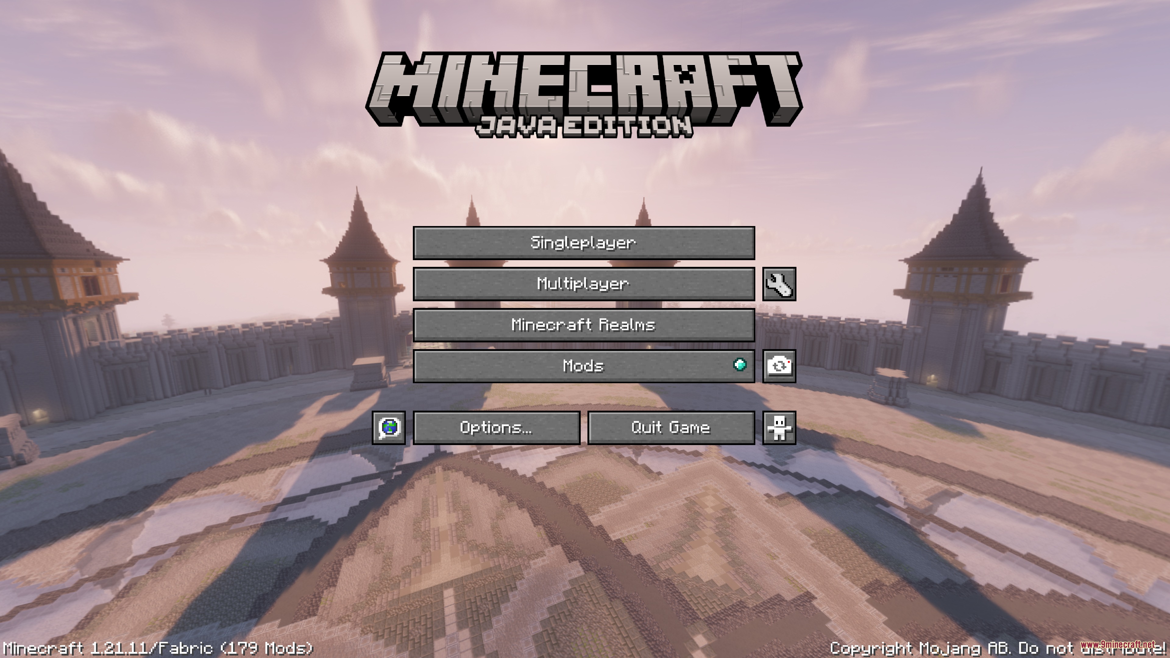 Northern Council Panorama Resource Pack Screenshot 1 Minecraft Java Edition main menu featuring a massive castle background with shaders